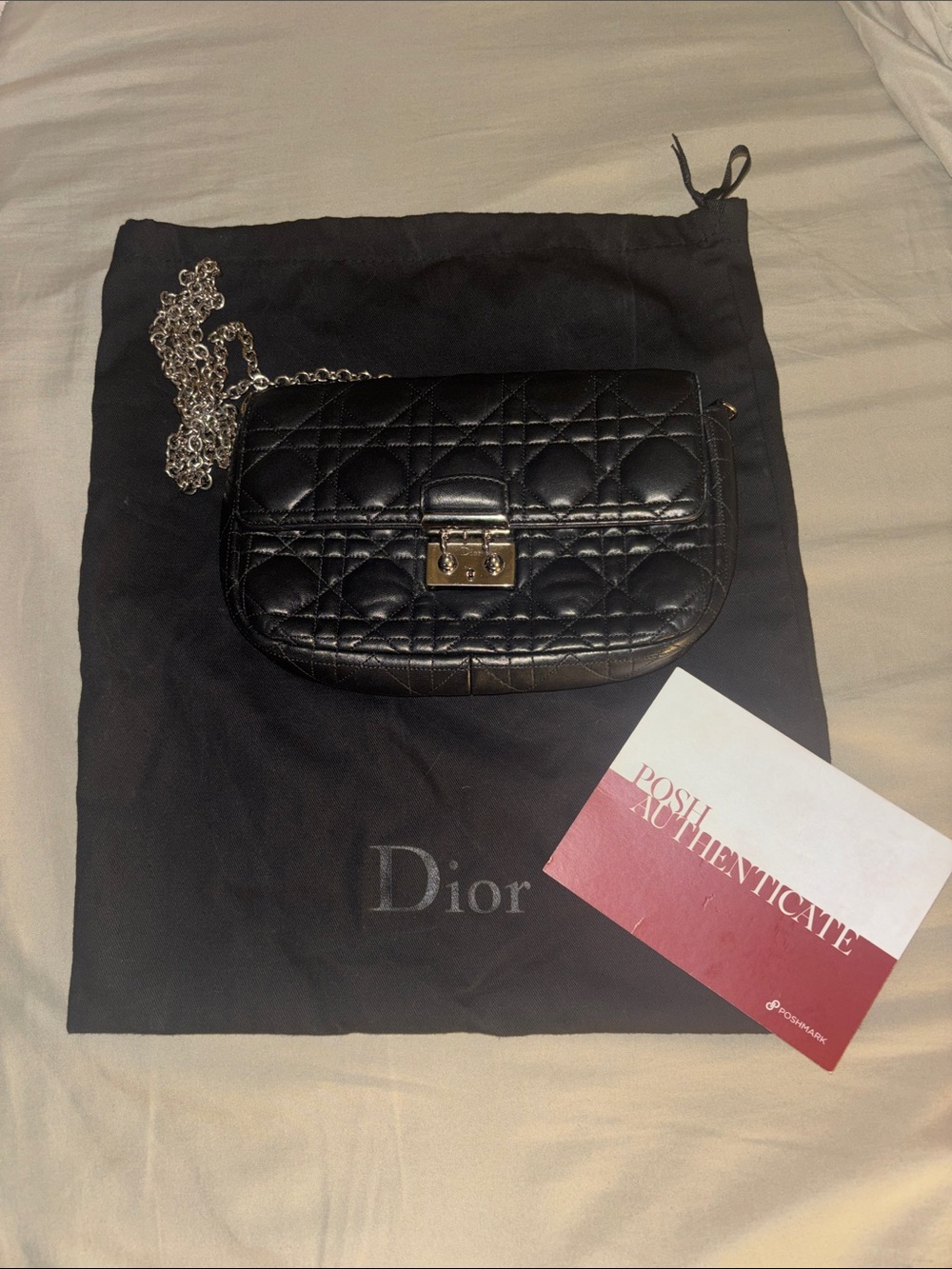 Dior Black Quilted Mini Shoulder Bag with Silver Chain